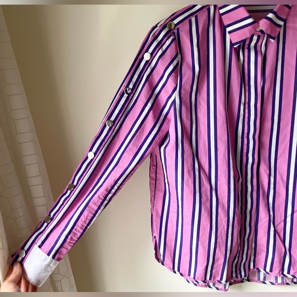 Maje pink/purple/white striped shirt with snap button sleeves - Picture 10 of 16